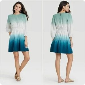 Universal Threads Ombre green blue white gauze dress w/balloon sleeves, Size M